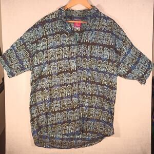 CARIBBEAN COLLECTION Vintage Batik PAW PAW Hawaiian Shirt L Tribal Faces